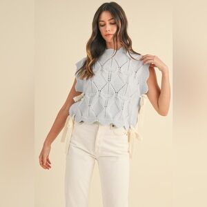 255B. Tie Bow Knit Vest - Blue
